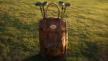 Stylish Leather Golf Bag on Lush Grass
