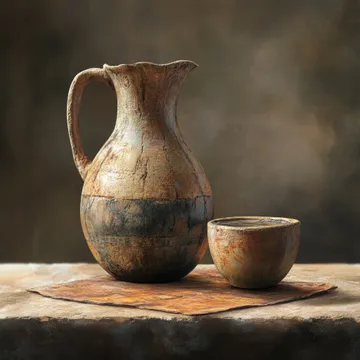 Ancient Biblical Jug and Clay Cup Still Life Generative AI