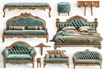 Bedroom furniture objects isolated on white background
