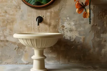 Ceramic Washbasin and Mirror in front of a Wall